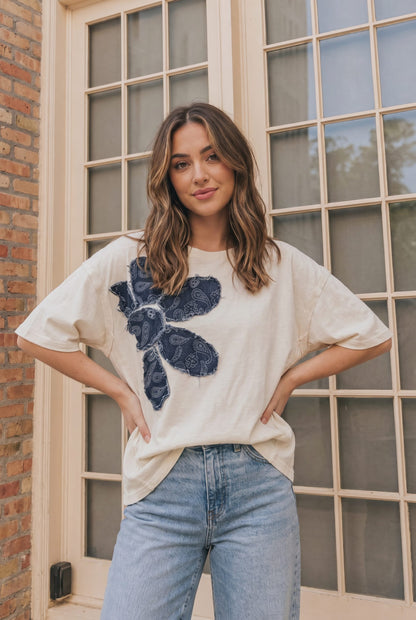 Paisley Petal Graphic Tee in Cream